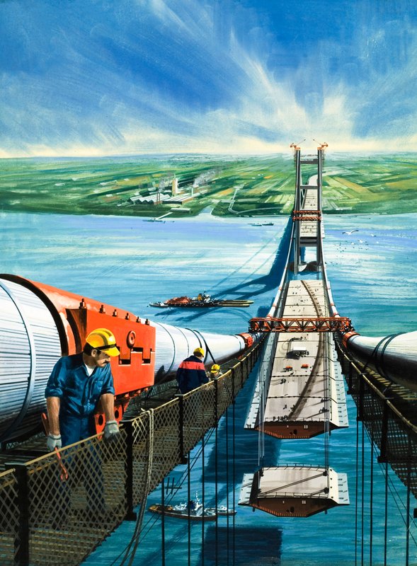 Humber Estuary Bridge ve výstavbě od English School