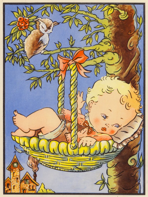 "Hush-a-Bye Baby on the tree top" (barevná litografie) od English School
