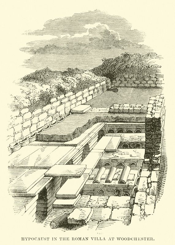 Hypocaust v římské vile ve Woodchesteru od English School