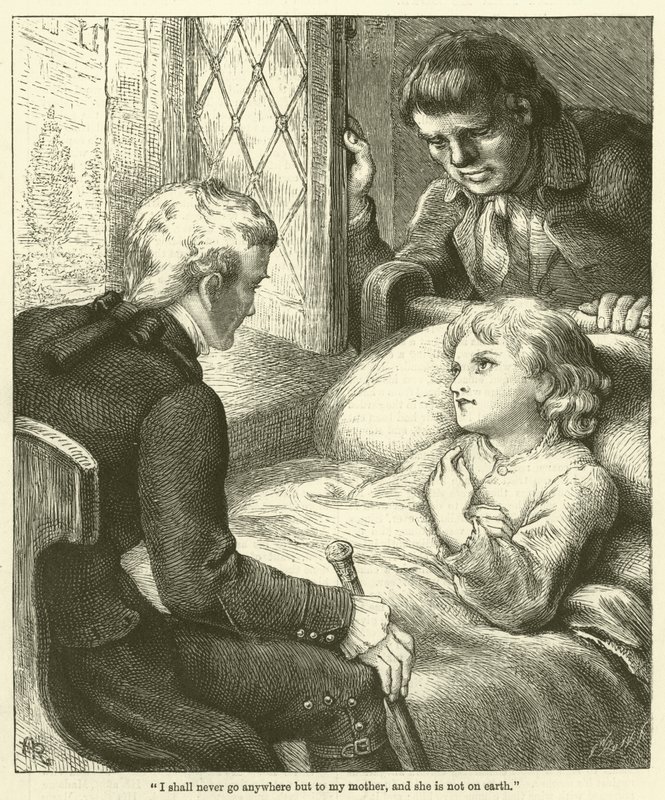 "Nikdy nepůjdu nikam jinam než ke své matce, a ta není na zemi." (rytina) od English School
