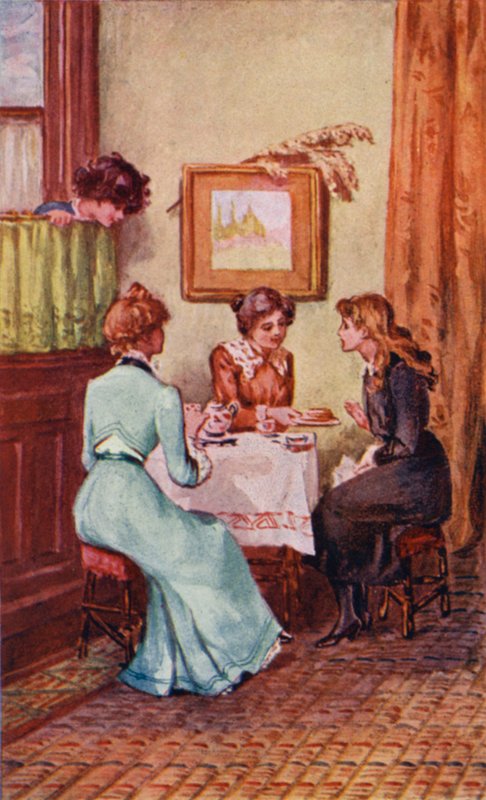 Ilustrace pro A World of Girls od L T Meade (barevné lito) od English School