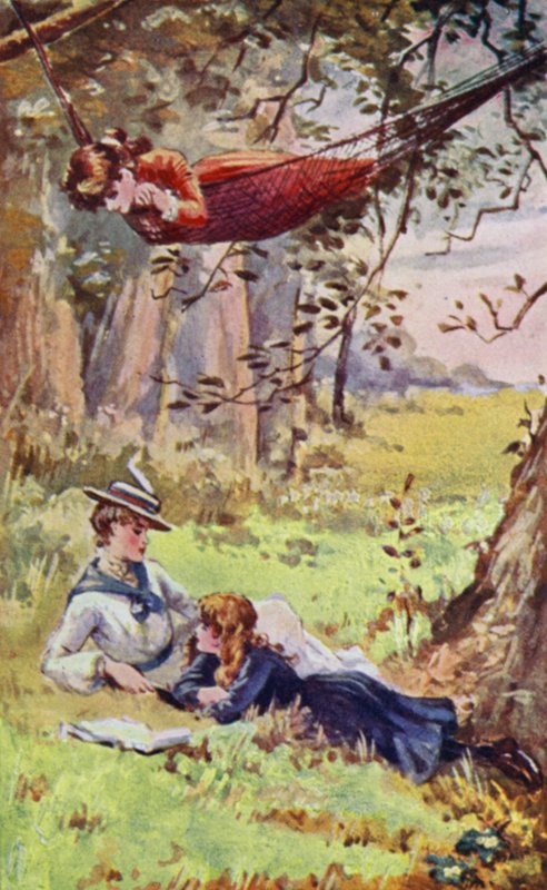 Ilustrace pro A World of Girls od L T Meade (barevné lito) od English School