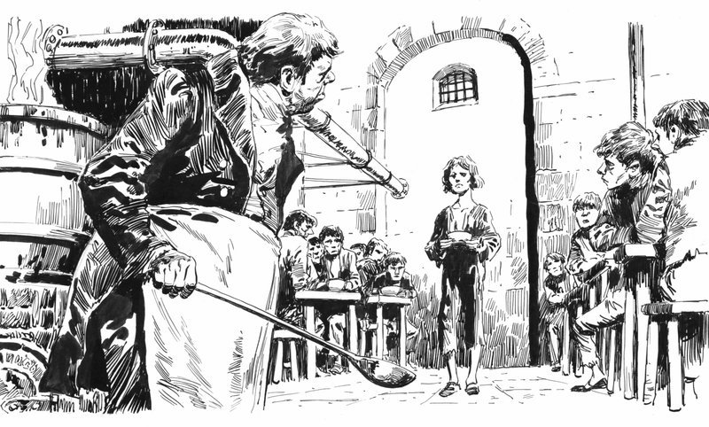 Ilustrace pro Oliver Twist od Charlese Dickense (pero a inkoust) od English School