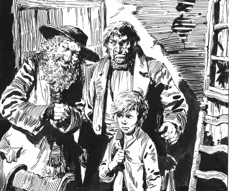 Ilustrace pro Oliver Twist od Charlese Dickense (pero a inkoust) od English School