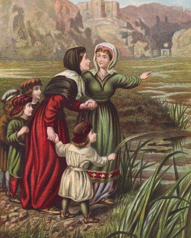 Ilustrace ke knize Johna Bunyana Pokrok poutníka (barevná litografie) od English School