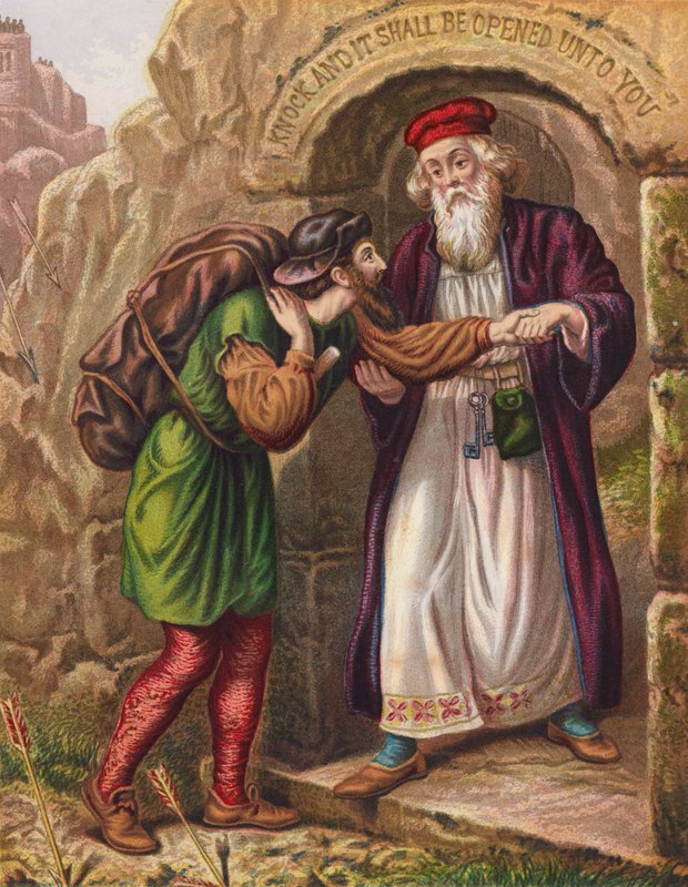 Ilustrace ke knize Johna Bunyana Pokrok poutníka (barevná litografie) od English School