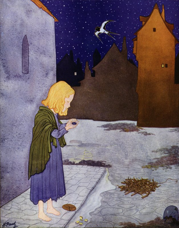 Ilustrace k Šťastnému princi od Oscara Wildea (barevná litografie) od English School