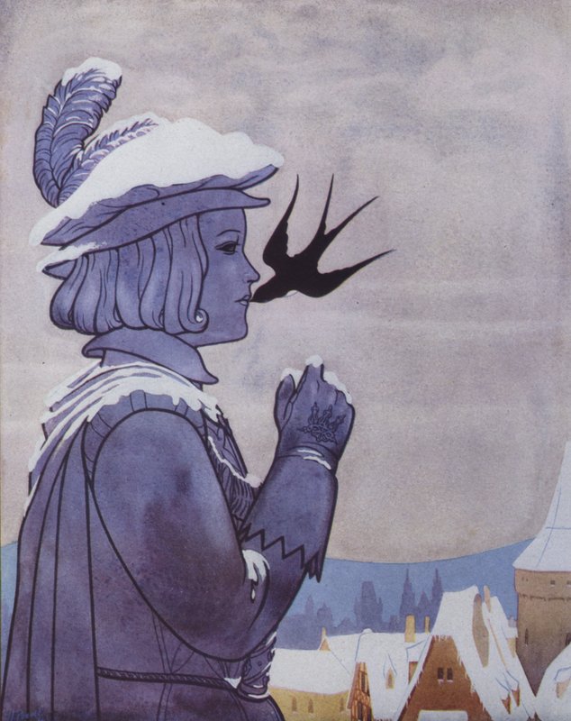 Ilustrace k Šťastnému princi od Oscara Wildea (barevná litografie) od English School