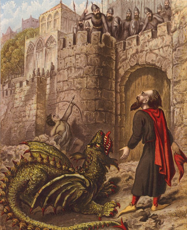 Ilustrace ke knize Svatá válka od Johna Bunyana (barevná litografie) od English School