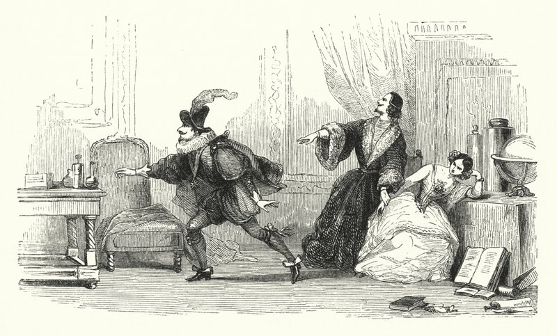 Ilustrace k baletu Le Diable boiteux neboli Ďábel na dvou chůdách (rytina) od English School