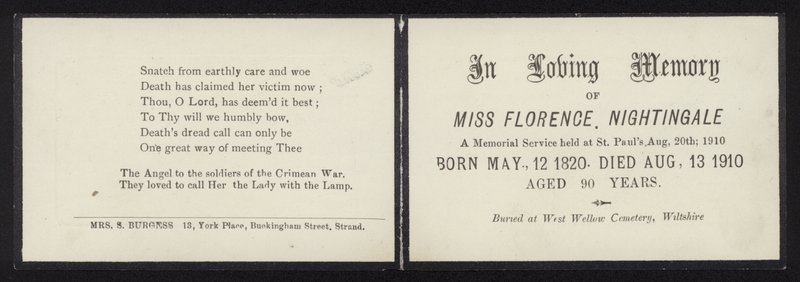 V láskyplné vzpomínce na Florence Nightingale od English School