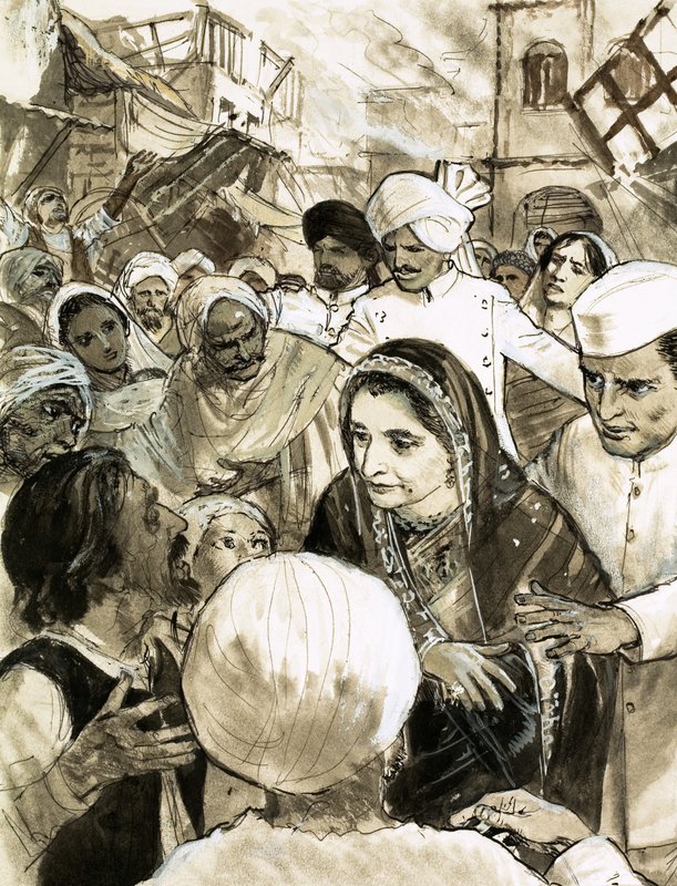 Indira Gandhi ve městě Ahmadabad během nepokojů od English School