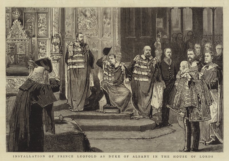Instalace prince Leopolda jako vévody z Albany ve Sněmovně lordů (rytina) od English School