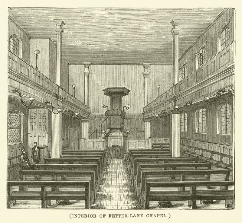 Interiér kaple Fetter-Lane (rytina) od English School