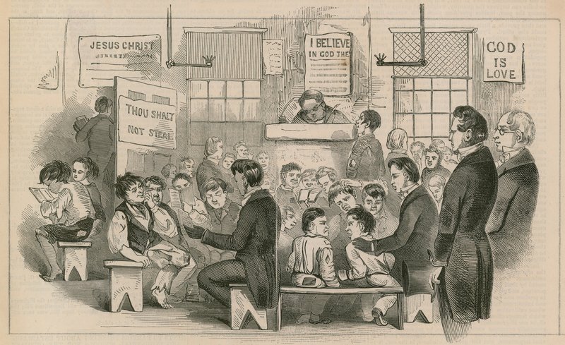 Interiér Kings College Ragged School, Bedfordbury od English School