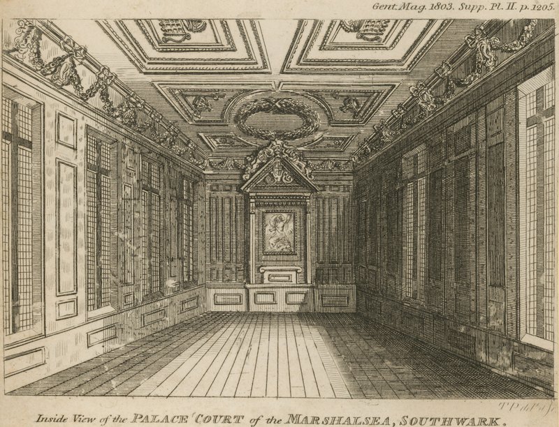 Interiér palácového soudu věznice Marshalsea od English School