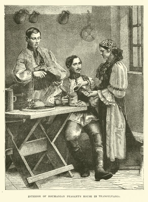 Interiér domu rumunských rolníků v Transylvánii od English School