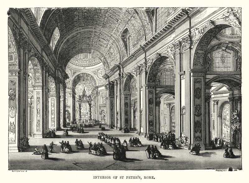 Interiér svatého Petra, Řím (rytina) od English School