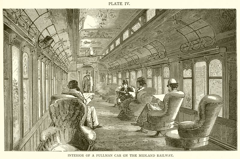 Interiér Pullman Car na Midland Railway od English School