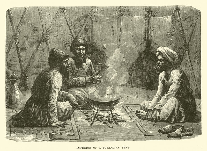 Interiér turkomanského stanu od English School