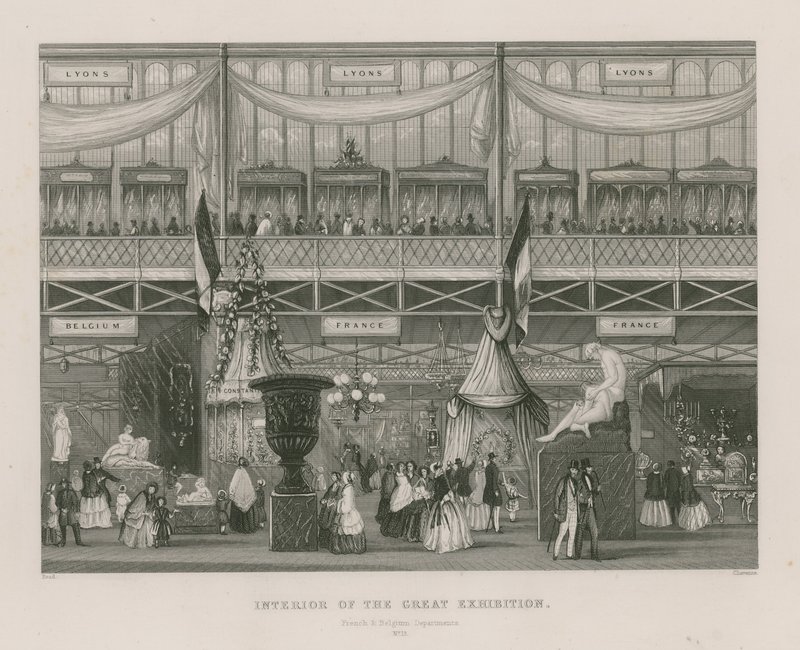Interiér Velké výstavy, 1851, francouzské a belgické oddělení od English School