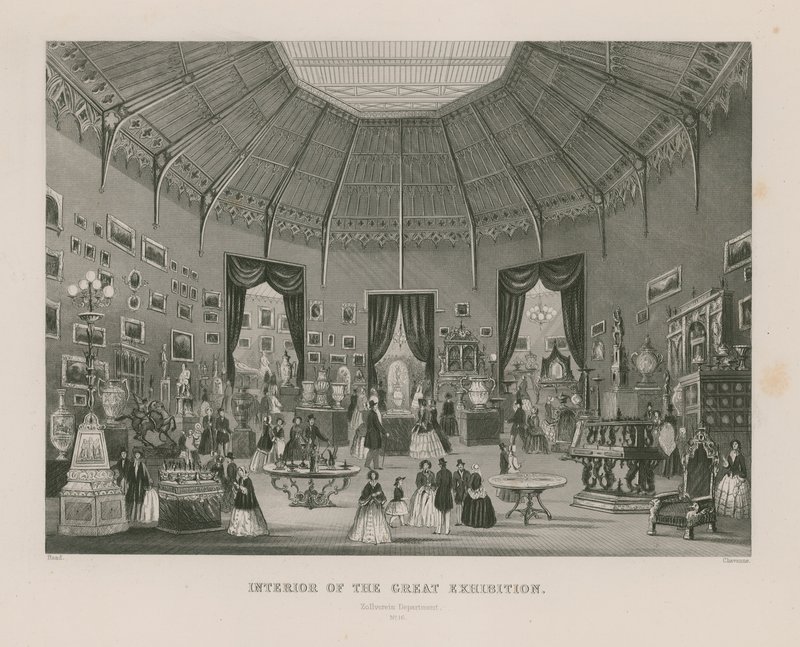 Interiér Velké výstavy, 1851, oddělení Zollverein od English School