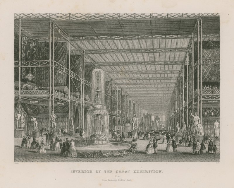 Interiér Velké výstavy, 1851, z Transeptu při pohledu na východ od English School