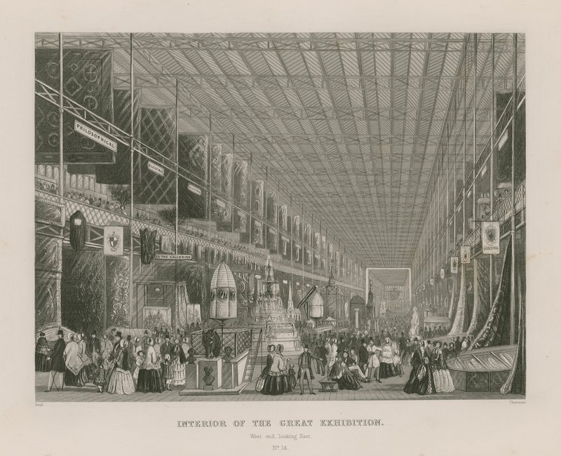 Interiér Velké výstavy, 1851, západní konec při pohledu na východ od English School