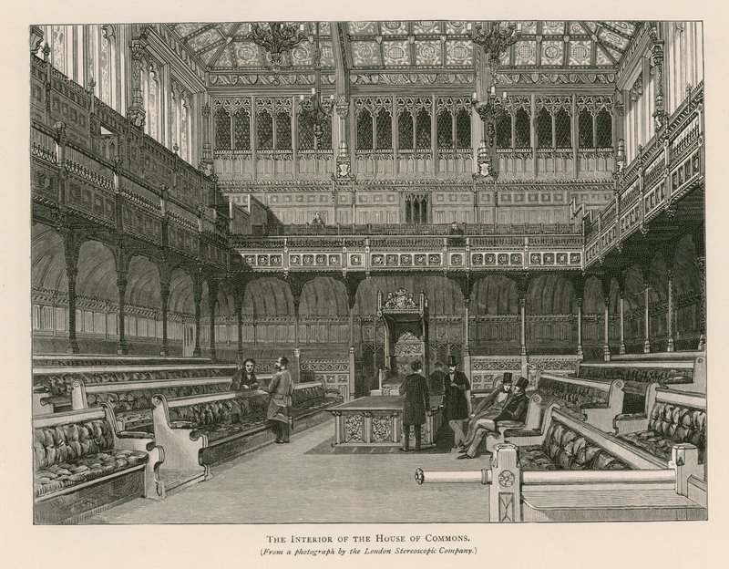 Interiér Dolní sněmovny, Westminster, Londýn od English School