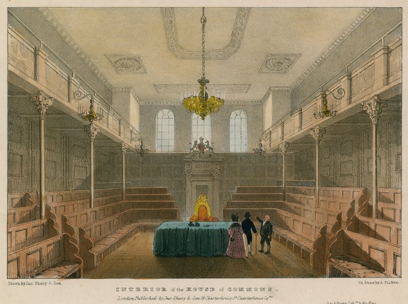 Interiér Dolní sněmovny, Westminster, Londýn od English School