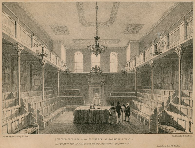 Interiér Dolní sněmovny, Westminster, Londýn od English School