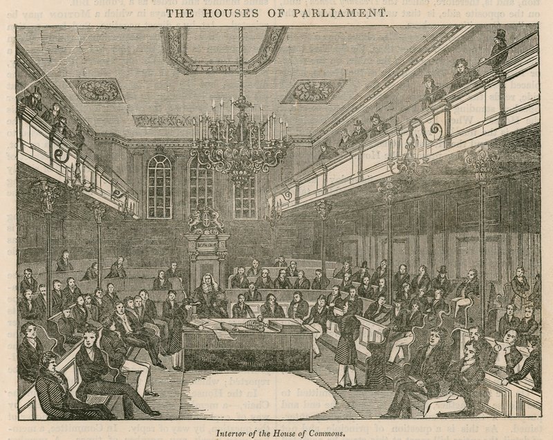 Interiér Dolní sněmovny, Westminster, Londýn od English School