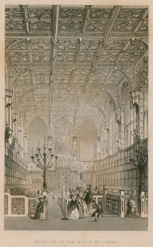 Interiér Sněmovny lordů, Westminster, Londýn od English School