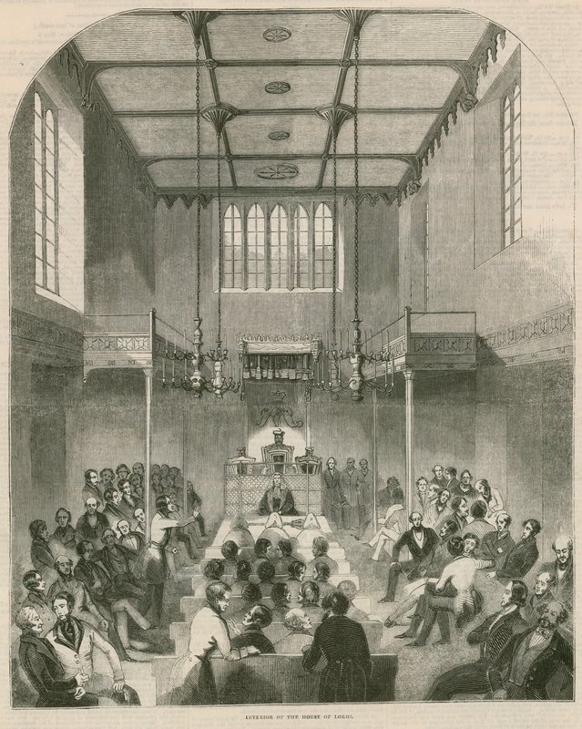 Interiér Sněmovny lordů, Westminster, Londýn od English School