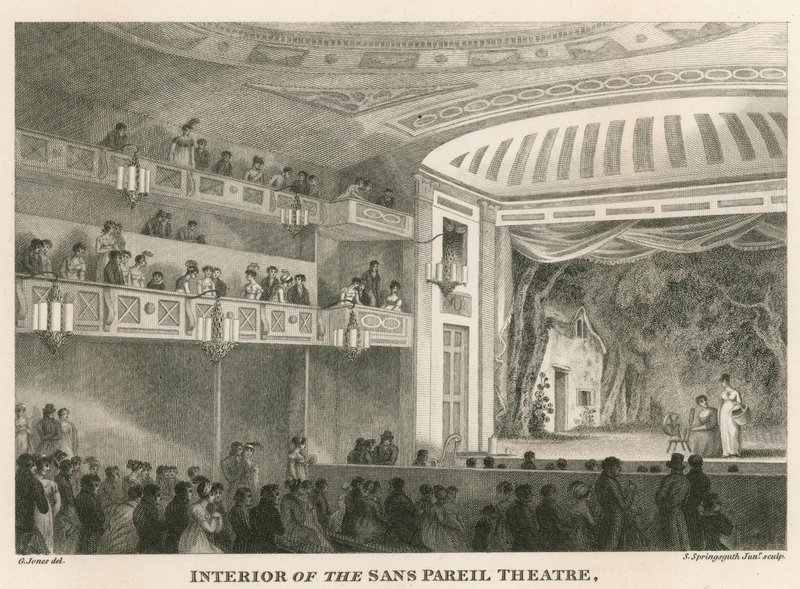 Interiér divadla Sans Pareil (Adelphi Theatre), Londýn od English School