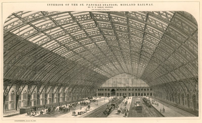 Interiér nádraží St Pancras - Midland Railway od English School