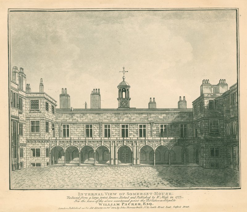 Vnitřní pohled Somerset House, The Strand, London; podle tisku nakresleného W Mossem v roce 1777 od English School
