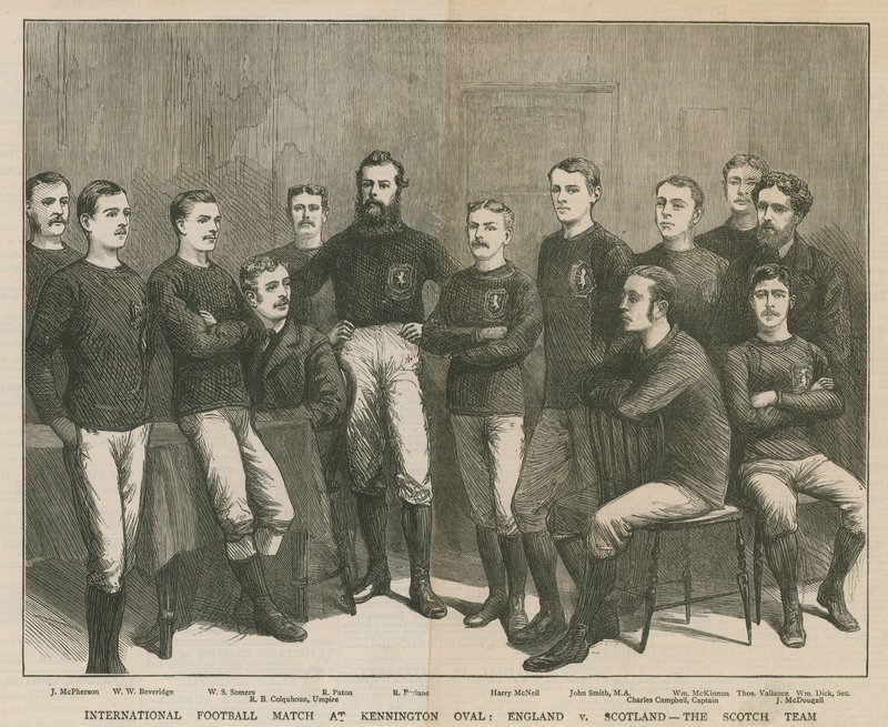 Mezinárodní fotbalový zápas na Kennington Oval; Anglie versus Skotsko, skotský tým od English School