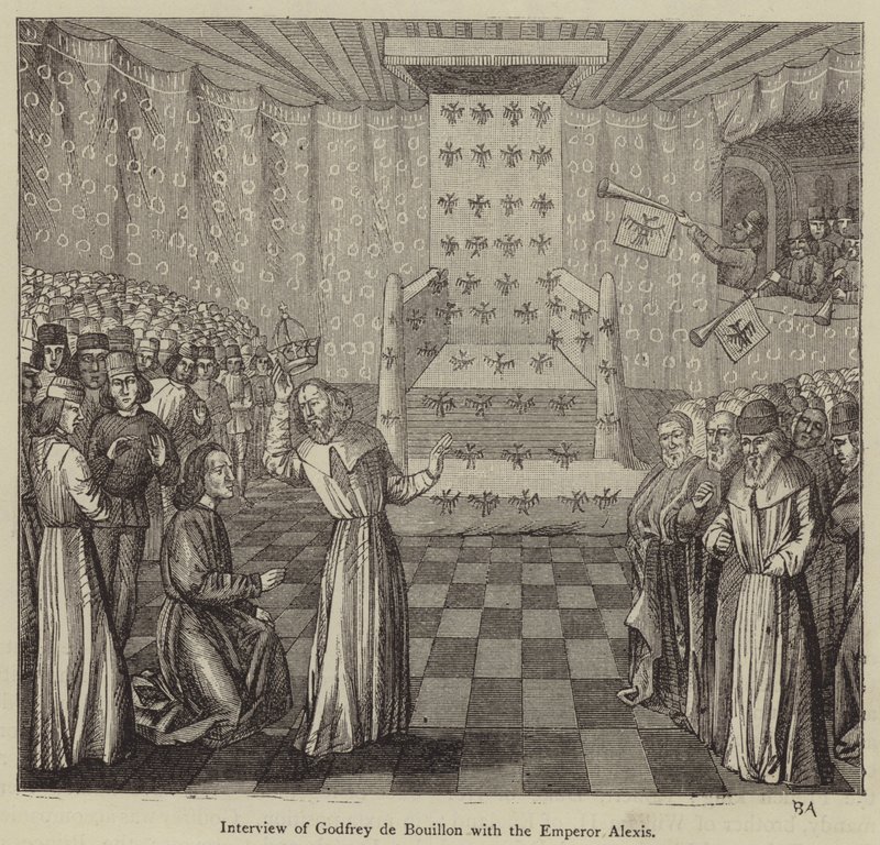 Rozhovor Godfreye de Bouillona s císařem Alexisem (rytina) od English School