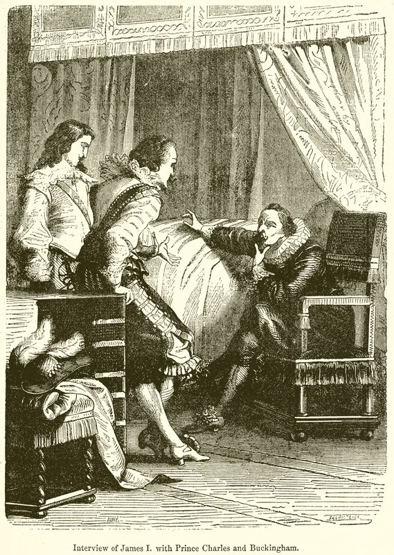 Rozhovor Jakuba I. s princem Charlesem a Buckinghamem od English School