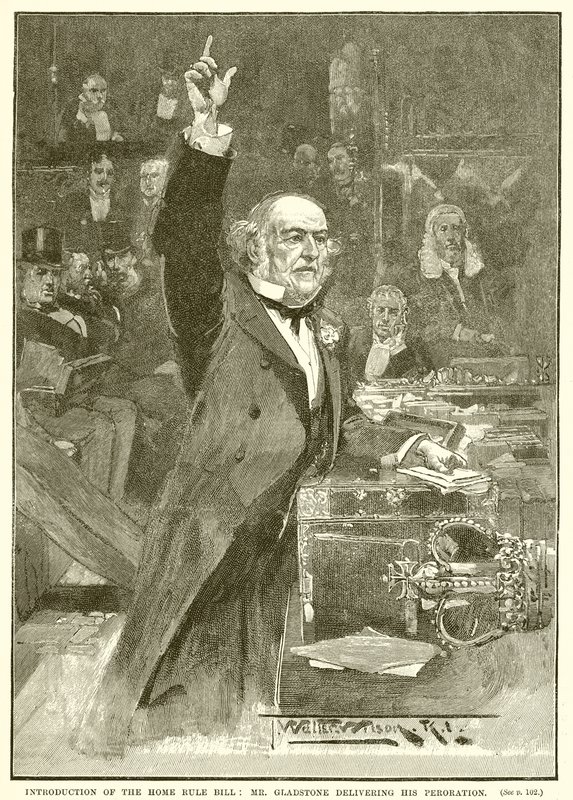 Představení zákona o domovském pravidle: pan Gladstone doručuje svou peroraci od English School