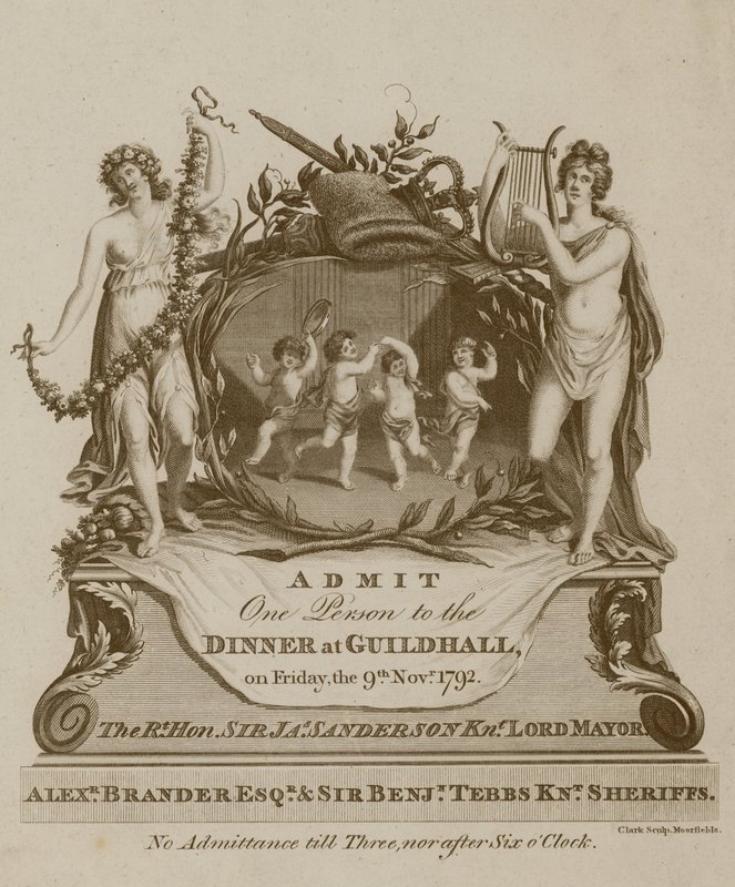 Pozvánka na banket v Guildhall v Londýně dne 9. listopadu 1792 od English School