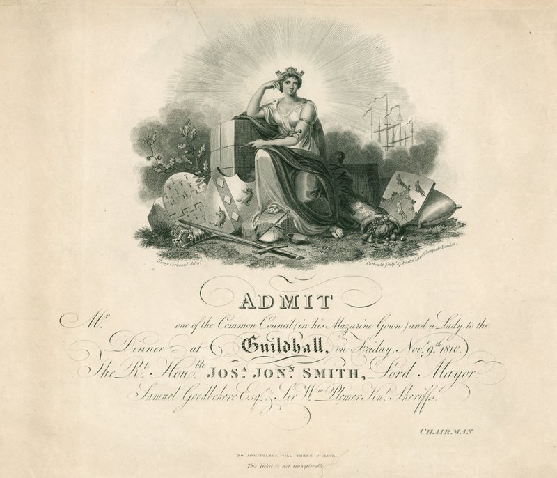 Pozvánka na banket v londýnské Guildhall dne 9. listopadu 1810 od English School