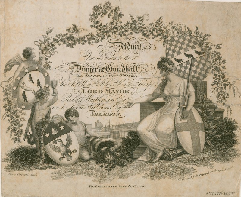 Pozvánka na banket v Guildhall v Londýně dne 9. listopadu 1820 od English School
