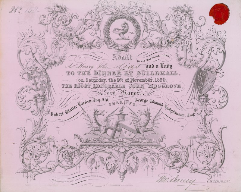 Pozvánka na banket v Guildhall v Londýně dne 9. listopadu 1850 od English School
