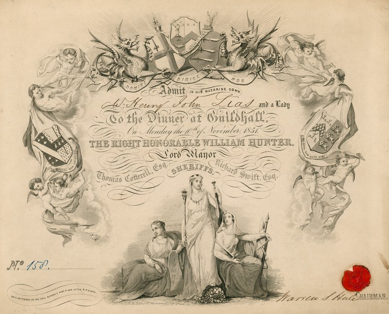 Pozvánka na banket v Guildhall v Londýně dne 9. listopadu 1851 od English School