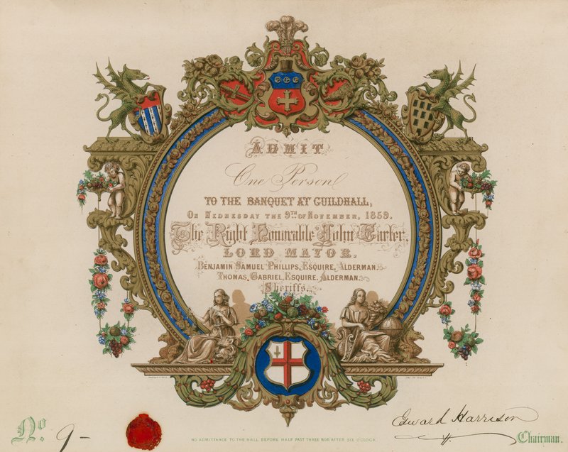 Pozvánka na banket v Guildhall v Londýně dne 9. listopadu 1859 od English School