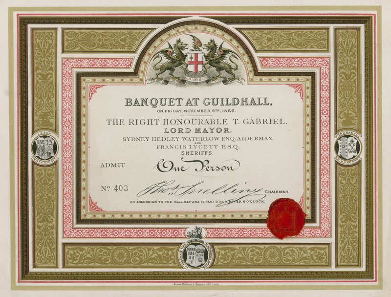 Pozvánka na banket v Guildhall v Londýně dne 9. listopadu 1866 od English School