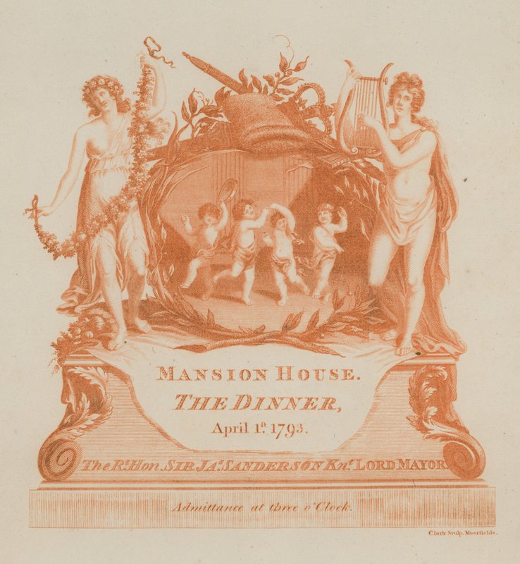 Pozvánka na večeři v Mansion House v Londýně dne 1. dubna 1793 od English School