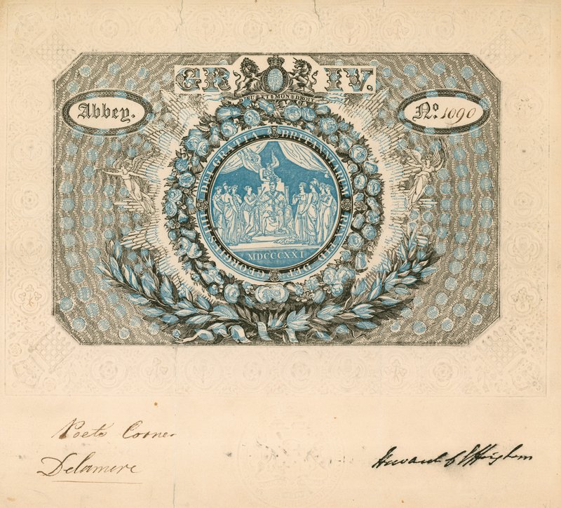 Pozvánka na korunovaci Jiřího IV v roce 1821 od English School